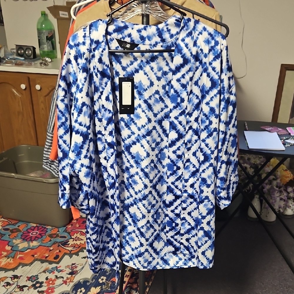 Blue and White Oversized 3/4 Sleeve Tunic